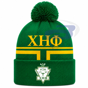 Bonnet tricoté pour femme Chi Eta Phi Sorority, bonnet d'hiver vert et jaune brodé avec pompon, couvre-chef pour femme - Product Image 1