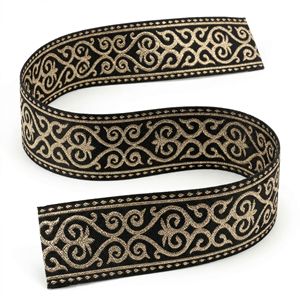Cinta Jacquard Metálica Negra y Dorada de 50 mm de Neelkamal Industries, Adorno Tejido Vintage Renacentista para Lazos, Vestidos, Disfraces y Decoración - Product Image 1
