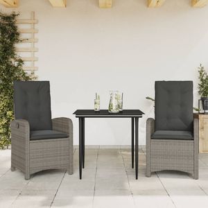 Juego de comedor de patio de ratán polivinílico gris de 3 piezas con cojines Juegos de jardín - Product Image 1