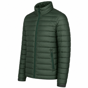 Unisex Green Puffer <b>Jacket</b> Hooded Zipper Closure Windproof Eco-Friendly Waterproof Casual Winter Solid Color Cotton Filling - Product Image 4