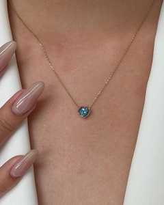 Colliers pendentifs en aigue-marine taille cœur et diamants de laboratoire, en or massif 14K sertis clos, pour usage quotidien, bijoux fins, prix de gros usine - Product Image 1