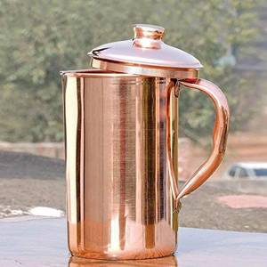 Ayurvedic 100% Pure <b>Copper</b> Water Jug Lid <b>Handle</b> Handmade Plain Pitcher 1.5L Capacity BPA Free Microwave Safe World Craft Impex - Product Image 3