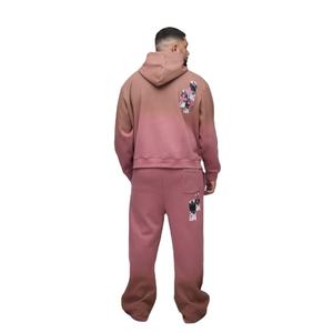 Otoño Invierno hombres moda marca sudadera personalizado impreso sol se desvanece Color sólido 100% algodón con capucha sudadera conjuntos - Product Image 2