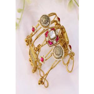 Alluring SPARKLES Beautiful Classic Antique Look Gold Plated Moissanite Kundan <b>Bangles</b> Two-Pair <b>Set</b> for Women Wedding Occasion - Product Image 1