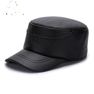 Unisex PU Leather <b>Flat</b> Cap 5-Panel Fitted Solid Black Formal Baseball <b>Hat</b> for Adults Casual Wear Four Seasons - Product Image 3