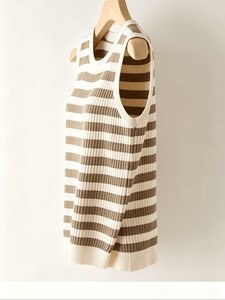 Débardeur à col rond pour femme, style élégant, à porter en dessous ou en dessus, camisole rayée, débardeur ample et polyvalent de style décontracté - Product Image 2
