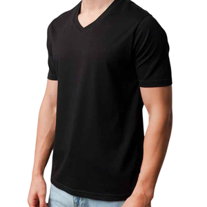 Men's Summer 100% Cotton T-Shirt Solid Color V-Neck Short Sleeve Loose Fit Breathable Printing Custom <b>Design</b> Casual Men T-Shirt - Product Image 1
