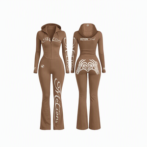 Combinaison à capuche zippée intégrale pour femme, motif club vert, style sportif, extensible, avec design squelette au dos - Product Image 2