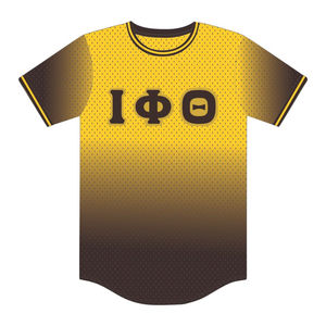 Camiseta de béisbol de malla 100% poliéster con efecto degradado Iota Phi Theta, estilo jersey, con logotipos bordados y apliques. - Product Image 2