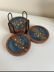 ที่รองแก้วทำจากไม้และอีพ็อกซี่เรซิ่นสไตล์ทันสมัยโดยงานฝีมือที่ไม่เหมือนใครอินเดียสำหรับตกแต่งบ้านและของขวัญคริสต์มาส - Product Image 2