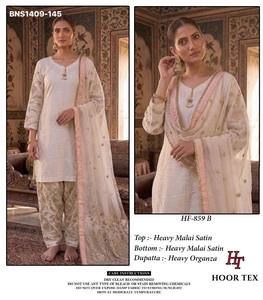 Traje de satén Malai de primera calidad con bordado en las mangas - Colección de conjuntos Salwar-Dupatta de alta calidad - Proveedor de moda femenina de la India - Product Image 2