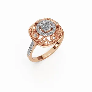 Anillo de Diamante Cultivado en Laboratorio Vintage con Halo Ornamentado en Forma Redonda, Oro Rosa, 33 Piezas, Certificado IGI, Claridad VVS, Lujoso para Mujer - Product Image 5