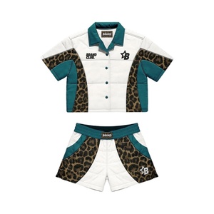 Brand Quilted <b>Jacket</b> Set Leopard Print Green White PU Unisex Casual <b>Summer</b> Short Sleeve With Button Closure - Product Image 2