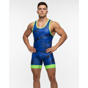 Five B Boys Singlet de lutte bleu camouflage sans manches, ajusté, anti-humidité, taille élastique, maillot de sport toutes saisons - Product Image 2