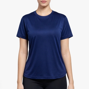 T-shirt uni bleu marine pour femme, manches courtes, doux, confortable, décontracté, basique, respirant, léger, pour tous les jours - Product Image 1