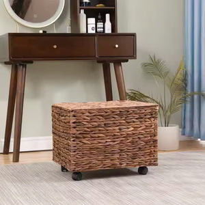 <b>Cheap</b> Price Eco-friendly Woven Vietnam Water Hyacinth Rattan Trunk with Black Wheel Durable Space-saving for Home Organization - Product Image 4