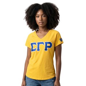 เสื้อยืดคอกลม Sigma Gamma Rho สีทอง แบบยูนิเซ็กซ์ เสื้อผ้าชมรมกรีก แขนสั้นลำลอง พิมพ์ลายตามสั่ง เสื้อผ้าสตรีทแวร์สำหรับนักศึกษา - Product Image 1
