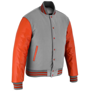 OEM Original Men Stylish Gray and Orange Varsity <b>Jacket</b> <b>Leather</b> Sleeves Varsity <b>Jacket</b> Wholesale <b>Winter</b> Heated Varsity <b>Jackets</b> - Product Image 2