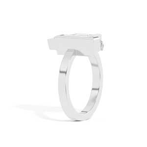 Bague de fiançailles géométrique en or massif 14k 18k avec diamant de laboratoire émeraude 0,8 ct et accents baguette, sertie clos, bijoux de mariage - Product Image 6