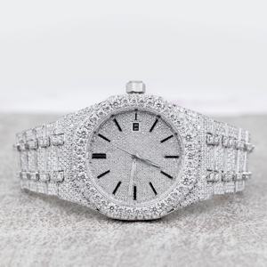 Montre-bracelet mécanique de luxe en acier inoxydable avec cadran en verre, design pièce de monnaie, ornée de diamants Moissanite - Product Image 1