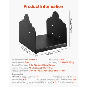 Pali per Pavimentazione in Acciaio al Carbonio 8x8 Resistenti con Dimensione Interna 200x190mm, 2 Staffe per Pali in Legno, Struttura in Acciaio al Carbonio - Product Image 3