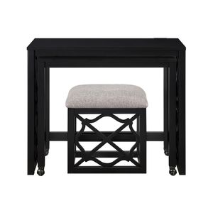 3-Piece Black Finish Rolling <b>Desk</b> <b>Set</b> with Casters 2 Charging Ports Home Office Furniture-Computer <b>Desks</b> - Product Image 5