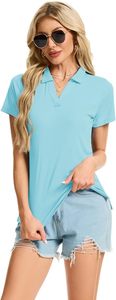Haut de sport décontracté pour femme, bleu ciel, à manches courtes, couleur unie, respirant, en jersey compressé, séchage rapide, tricoté - Product Image 5