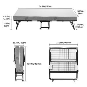Cama Plegable Tamaño Individual de 38 x 75 Pulgadas, Estructura Metálica Resistente, con Colchón de Espuma Viscoelástica de 38 x 75 Pulgadas, 5 Colchones - Product Image 2