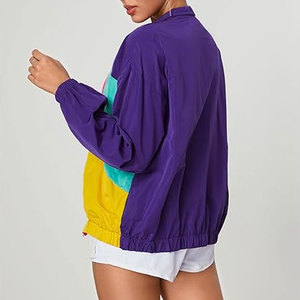 Chaqueta Ligera de Mujer con Bloques de Color y un Solo Botón, Estilo Patchwork Deportivo, Cortavientos Retro de los 80, Ropa Deportiva para Correr al Aire Libre - Product Image 2