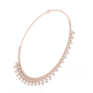Rose Gold Pear & Round Lab Grown Diamond Fringe Drop <b>Necklace</b> for Women | Elegant Bridal Wedding <b>Statement</b> Jewelry - Product Image 2