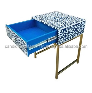 Natural Crafts Bone Inlay Side <b>Drawer</b> Table in Black Color for Home Bedside Table With <b>6</b> <b>Drawers</b> for Living Room by Living Room - Product Image 3