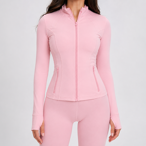 Wholesale Womens Athletic Full <b>Zip</b> Jacket Quick Dry Yoga Running Gym Fitness Training Sports Jacket Custom Logo Tracksuit ODM - Product Image 1