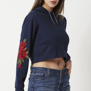 New Arrival 2026 Winter Front Printing Logo Lined <b>Long</b> <b>Sleeve</b> <b>Crop</b> Top Hoodie 100% Cotton Breathable Eco-Friendly Hoodie - Product Image 3