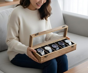 AHTE MANUEXPO UR-065 Caja de Madera para Exhibición de Relojes, 5 Compartimentos, Madera Indígena Acondicionada, Forro de Terciopelo, Tapa de Cristal, Organizador para Hombres - Product Image 2