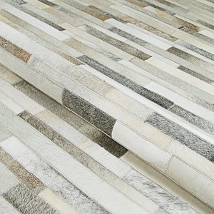 Durable Cotton Cowhide Leather <b>Rug</b> Traditional Handmade Floor Piece with Striped Pattern Pet Friendly Non-Slip - Product Image 4