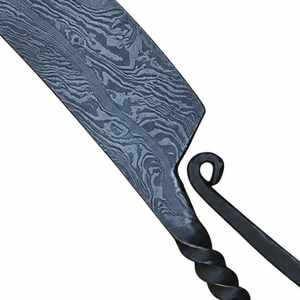 Cuchillo de Caza Curvo con Patrón Damasco Azul Gris, Mango de Metal Trenzado Negro, Agarre de Gancho y Bucle, Herramienta de Corte para Camping al Aire Libre - Product Image 6