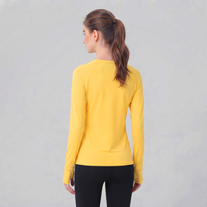 T-shirt de yoga pour femmes à manches longues, col rond, polyester de haute qualité, t-shirt de jogging, t-shirt de sport pour femmes, t-shirt de gym - Product Image 6