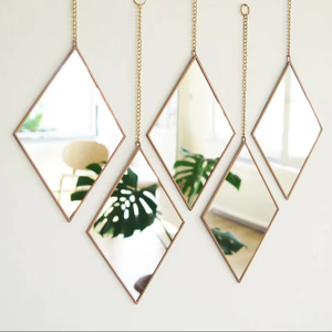 Rhombus Shape Gold Finished Metal Wall Hanging Mirror Perfect For Living Room And Bedroom Stylish Geometric Wall Decor - Product Image 1