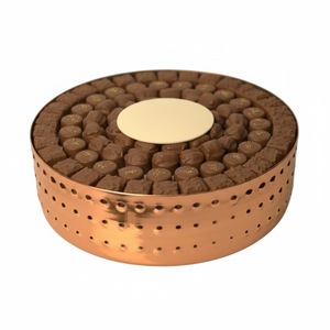 Bandeja redonda de metal con acabado en cobre de diseño antiguo para servir chocolate, tazón para chocolate para el hogar, hotel, restaurante y ocasiones especiales. - Product Image 6