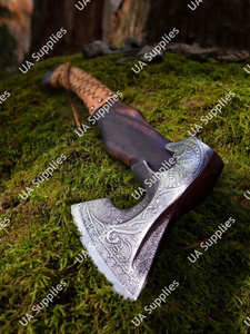 Bearded Viking Tomahawk <b>Axe</b> Hand Forged Carbon Steel Wooden <b>Handle</b> Outdoor Hunting Survival OEM ODM Custom Wholesale Low MOQs - Product Image 4