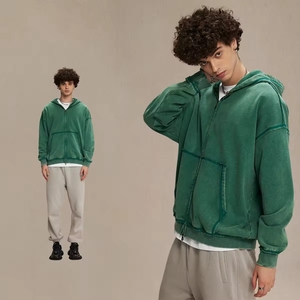 Nouveau Hoodie Unisexe Tendance Personnalisé 400 g/m² 100 % Coton Haute Qualité Délavé à l'Acide Streetwear avec Double Fermeture Éclair Anti-Rétrécissement pour Homme - Product Image 1