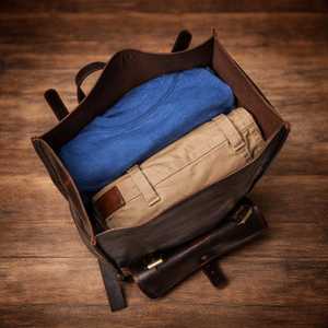 Vintage Tan Leather <b>Roll</b> Top Bag Authentic Handmade Rucksack For E-commerce Sellers Padded Strap Leather LTBP-0230 - Product Image 5