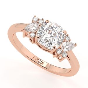 Anillo de compromiso y aniversario RITZIN con diamante cultivado en laboratorio de corte cojín, estilo elegante, oro rosa de 14K para mujer - Product Image 5