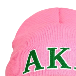 AKA Pink Beanie Embroidered Knit <b>Hat</b> <b>Warm</b> Winter Cap Stylish Streetwear Fashion Accessory Comfortable Fit - Product Image 3