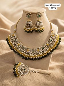 Vintage <b>Emerald</b> Cut Pearl Beaded Heart Choker <b>Set</b> Gold Tone Necklace Earrings Bracelet <b>Jewelry</b> Wedding Women's Alloy Antique - Product Image 4