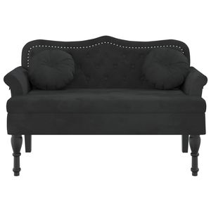 Panca in Legno Massello di Gomma con Sgabelli e Pouf in Velluto Nero (100% Poliestere) - Product Image 3
