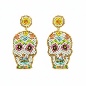 Boucles d'oreilles pendantes crâne brodées à la main avec perles de rocaille, pour fêtes d'Halloween, cadeaux, bijoux fantaisie délicats et tendance - Product Image 6