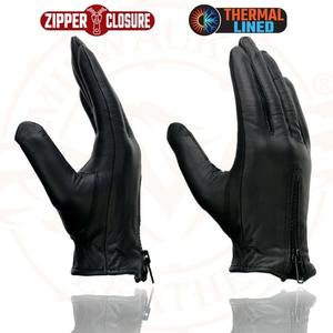 Gants en cuir noir de qualité supérieure, doublés thermiquement, avec fermeture éclair, chauds et isolés pour l'hiver, pour moto et conduite - Product Image 3