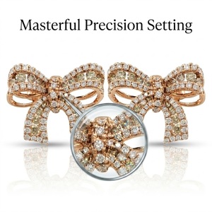 Pendientes de Lazo con Diamantes Blancos en Oro Rosa de 18K, Pendientes de Lazo con Diamantes Champagne, Joyería Personalizada OEM al por Mayor, MOQ 1 Pieza - Product Image 2