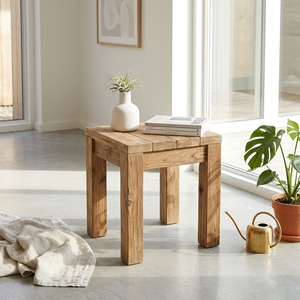 Modern Square Solid Wood <b>Stool</b> Elegant Slatted Plank Top Wooden Side Table Furniture For Rustic Home Setup Art Design Set Art - Product Image 5